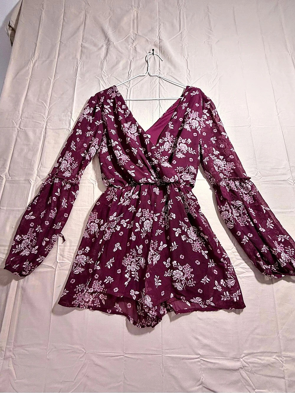 Charlotte Russe Floral Long Sleeve Romper in Purple XS Like New